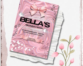 Shades of Pink Birthday Invitation | Elegant Girls Party Invite | Printable Canva Template