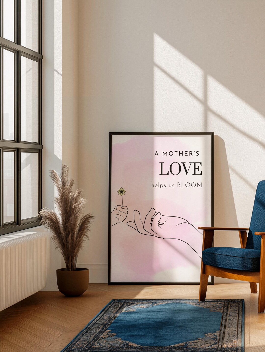 Mothers Day Wall Art | A Mothers Love Helps Us Bloom | Minimalist Pink ...