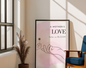 Mothers Love Bloom Print | Minimalist Pink Watercolor Wall Art