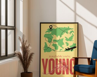 Vintage Travel Map Print | Retro Wanderlust Wall Art Poster