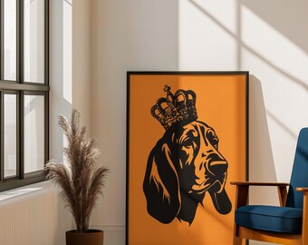 Dog Wall Art Print | Modern Minimalist Orange & Black Animal Artwork | Home Decor | Matte Posters