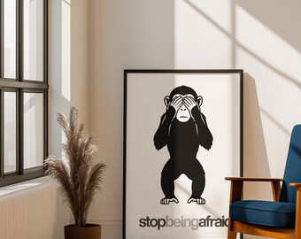 Minimalist Monkey Canvas | Motivational Wall Art, "Stop Being Afraid" Quote