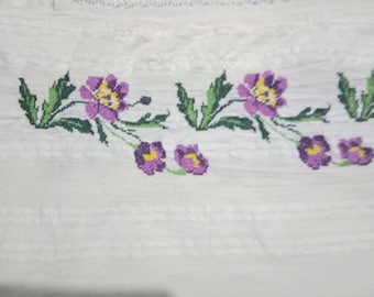 Handwoven Linen Sheet, Vintage Anatolian Embroidered Bed Sheet, Handmade Textile, Double Size Bedding