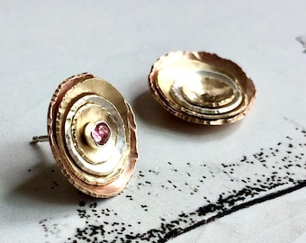 Unique Wife Jewelry Gift, Ear Jacket Earrings, Rose Gold Ear Jacket, Gold Ear Jacket, Earring Jackets, Pink Tourmaline, Mendocino Earrings