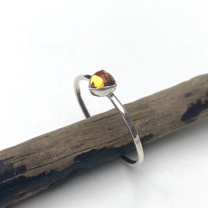 Citrine Stacking Ring | Tiny Citrine Ring | Mothers Ring | November Birthstone Stacking Ring | Trillion Cut Ring | Sterling Stacking Ring