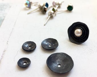 Black Ear Jackets, Sterling Silver Ear Jackets, Ear Jacket Earrings, Earring Jacket, Black Ear Jacket, Small Ear Jacket