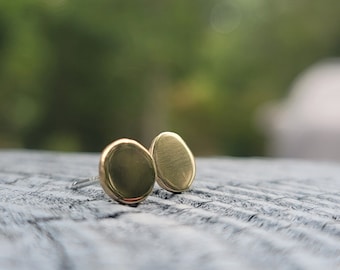 14k Gold Flat Pebble Stud | Minimal Gold Stud Earring | Solid Gold |