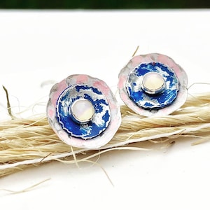 Ohrringe Geschenk für sie, Ohrringe Geschenk für Frauen, Ohrringe Geschenk für Mama, Ear Jacket Ohrring, rosa und blaue Ohrringe, Opalohrringe, Einhornohrringe