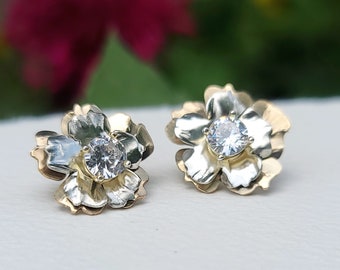 Hibiscus Flower Earring Jackets in Gold or Silver | Argentium Silver Ear Jackets | Gold Flower Ear Jackets | Ear Jackets for your Studs