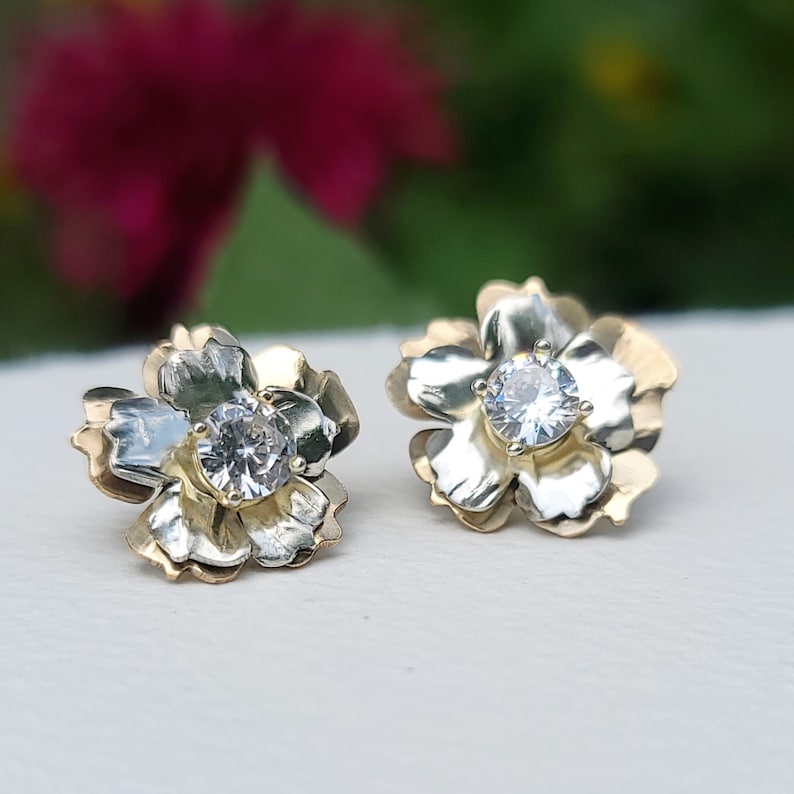 Hibiscus Flower Earring Jackets in Gold or Silver Argentium Silver Ear Jackets Gold Flower Ear Jackets Ear Jackets for your Studs image 1