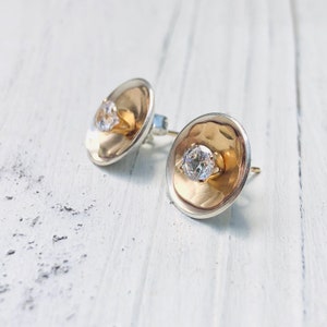 Contemporary Silver Earring Jacket | Earring Jacket for Diamond Studs | Ear Jacket Gold Filled | Two Tone Ear Jacket
