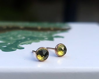 Rose Cut Peridot Stud Earrings Gold | 5mm Peridot Studs | Gemstone Stud Earrings | Green Gemstone Studs