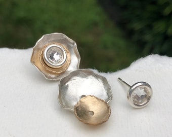 Silver and Gold Ear Jacket Earring, Silver Earring Jacket for Diamond Studs, Gold Ear Jacket, Swarovski Ear Jacket Earring, The Earring Bar