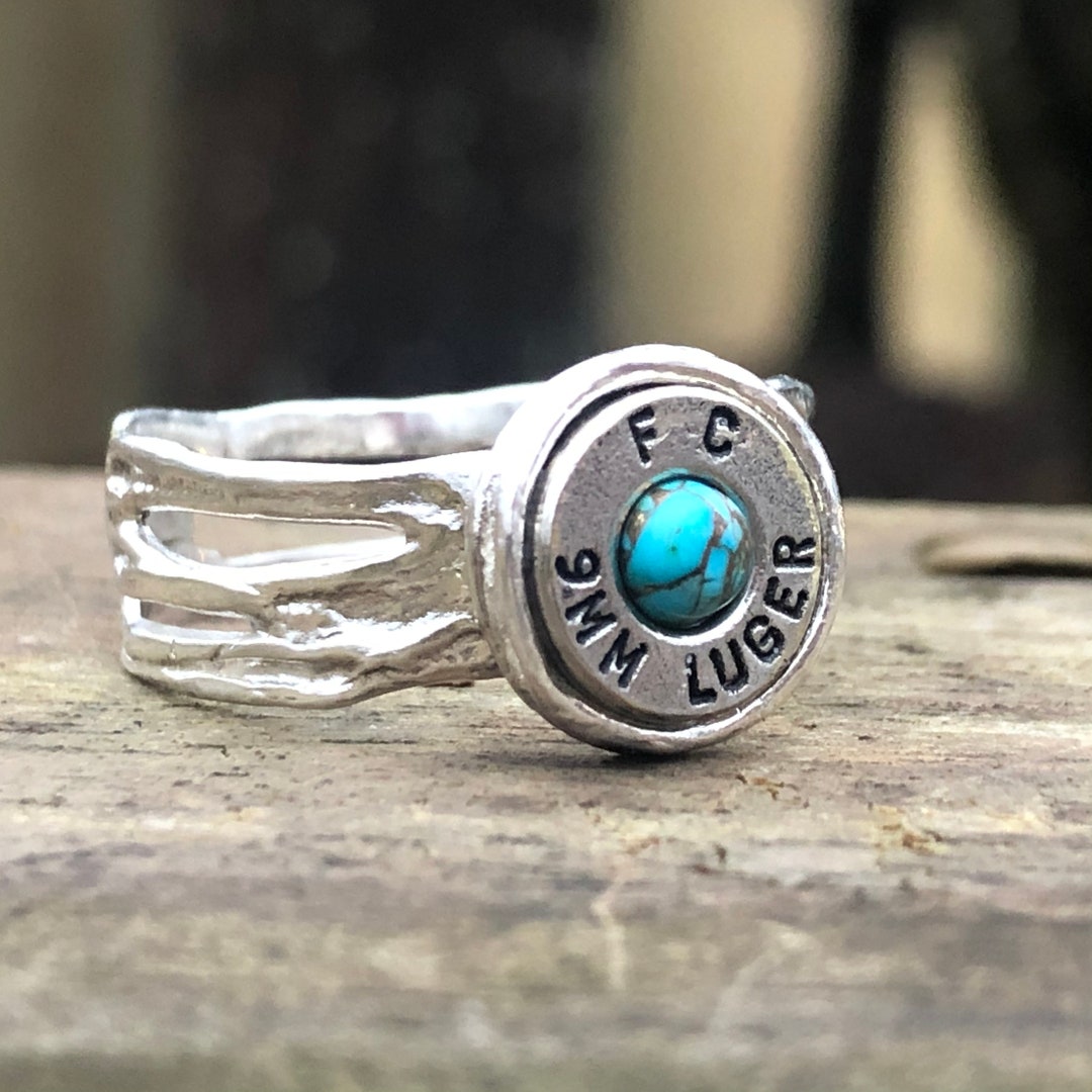 Turquoise Bullet Ring Sterling Silver 9mm Bullet Jewelry Silver Bullet