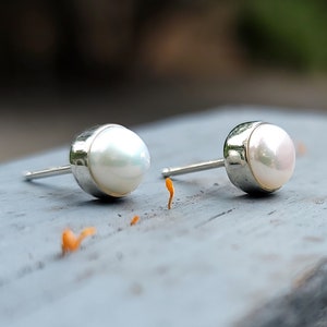 White Pearl Stud Earrings |  Sterling Silver Pearl Studs | Pearl Earrings | 6mm Pearl Studs| 8mm Pearl Studs | 10mm Pearl Studs