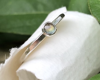 Tiny Labradorite Stacking Ring | Labradorite Jewelry | Minimal Gemstone Ring | Hammered Stacking Ring | Your Choice of Labradorite