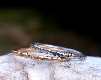 Hand Textured Sterling Silver or Gold Filled Stacking Ring | Wedding Band for Her | Organic Silver Ring | Organic Gold Ring