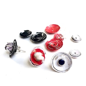 Colorful Earring Jackets | Fun Ear Jackets | Aesthetic Jewelry | Sterling Ear Jackets | Red and White Earrings | Black Ear Jackets
