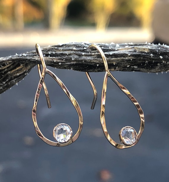 White topaz online hoop earrings