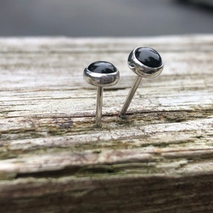 Black Onyx Stud Earrings | Simple Black Earrings | Black Gemstone Earrings | Sterling Silver Stud Earrings