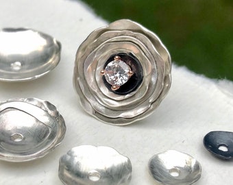 Hammered Sterling Silver Ear Jackets, Stud Earrings, Set of 2