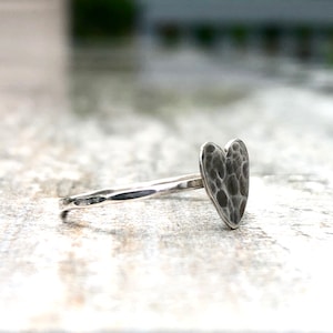 Hammered Heart Ring | Heart Ring Silver | Hammered Heart Design | Sterling Silver Heart Ring