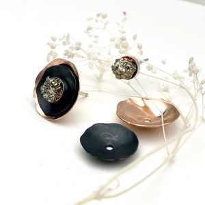 Rose Gold Ear Jacket, Ear Jacket Earring, Black Ear Jacket, Pyrite Studs, Ear Jackets, Earring Jackets, Rose and Black Earrings, Ear Jacket