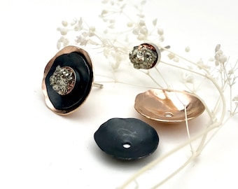 Rose Gold Ear Jacket, Ear Jacket Earring, Black Ear Jacket, Pyrite Studs, Ear Jackets, Earring Jackets, Rose and Black Earrings, Ear Jacket