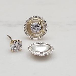 Sterling Silver Rope Rimmed Earring Jacket - Ear Jacket for your Stud Earrings - Best Selling Earring Jacket