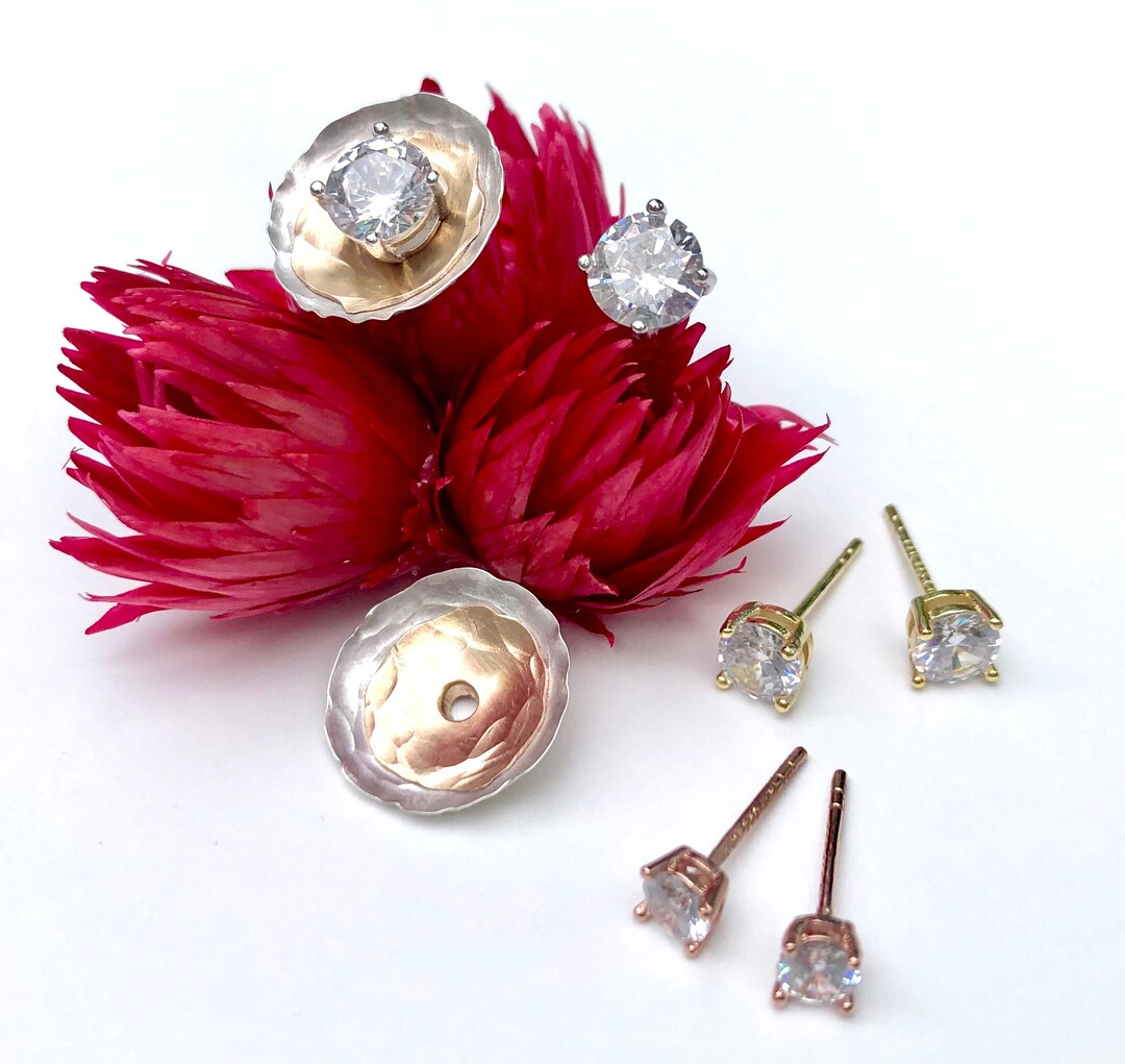 Two Tone Gold and Silver Ear Jacket Sterling Earring Jacket Etsy