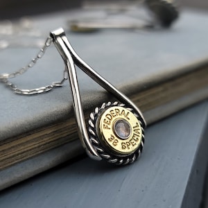 Silver Bullet Pendant Necklace | Rope Rimmed Bullet Necklace | Gift for Her | Bullet Necklace and Earring Set