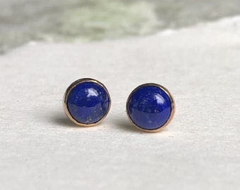 Clous d'oreilles en lapis-lazuli (Filé d'or) | Boucles d'oreilles en lapis-lazuli | Puces d'oreilles lapis dorées | Lapis 5 mm