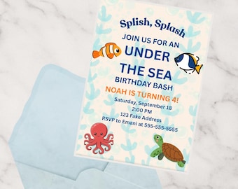 Under the Sea Birthday Invitation | Ocean Party Printable | Kids Birthday Invite | Sea Creatures Party