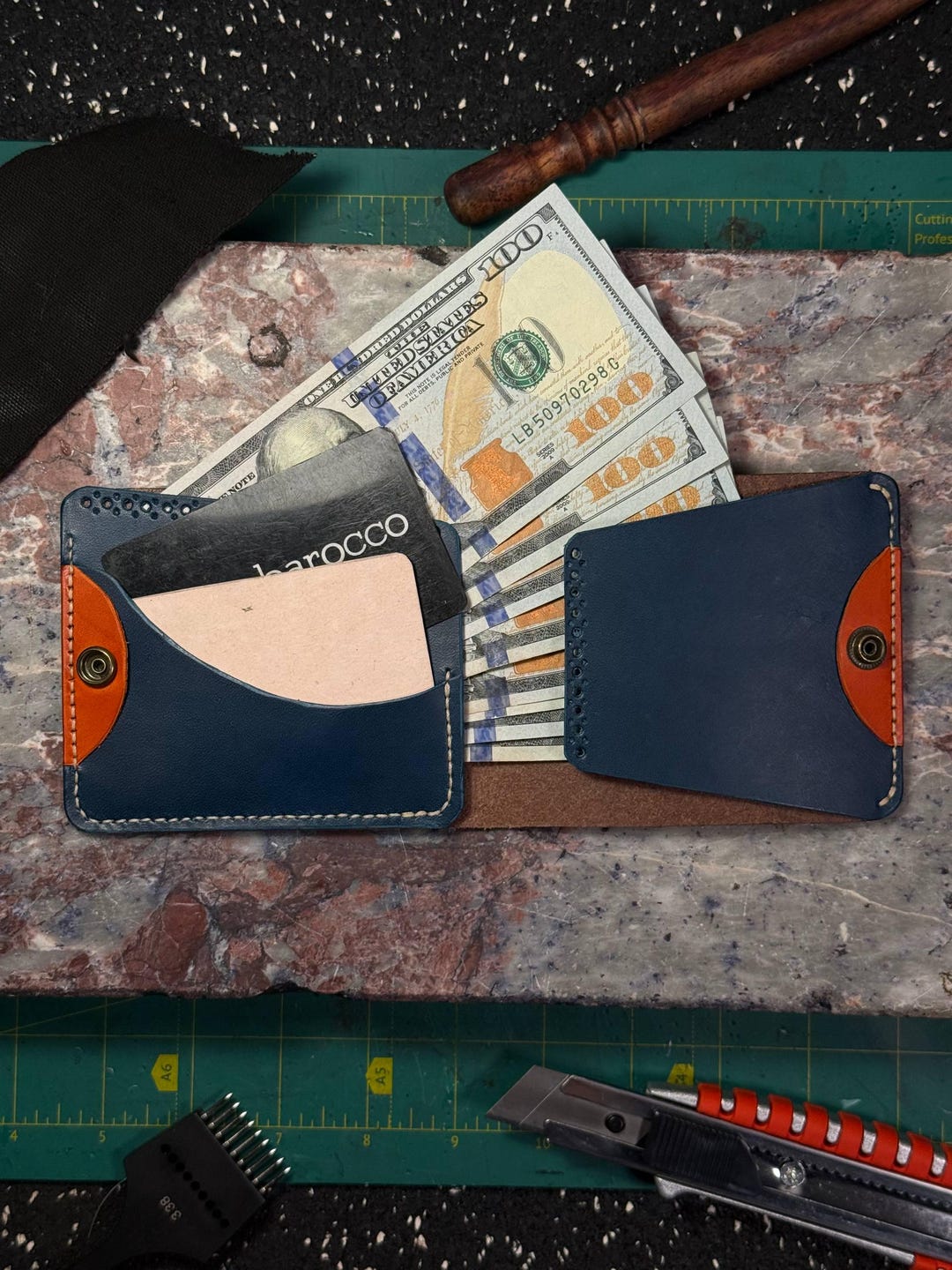 Slim Unique Triple-coloured Leather Wallet With Button - Etsy