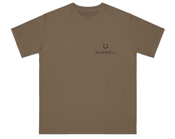 JustDirtCo. Logo T-Shirt | Minimalist Chest Logo, Earthy Brown Tee