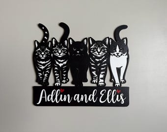 Customizable sign with Five Cats for door, bedroom or wall decor.