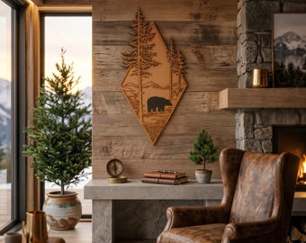 Laser-Cut Bear Wood Wall Art – Mountain Cabin Decor
