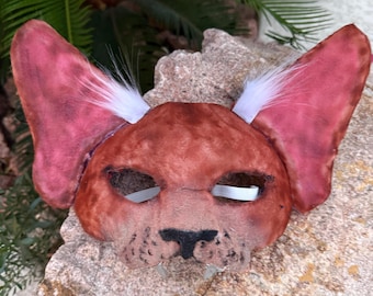 Máscara de gato atigrado naranja / Aerografiada / Disfraz / Orejas flexibles / Fieltrada /