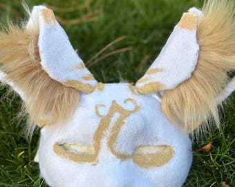 Máscara Therian de polilla albina dorada (piel sintética, antenas flexibles)