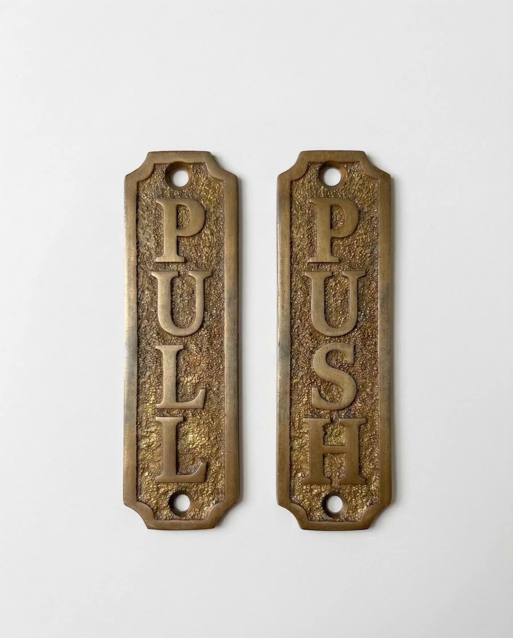 Custom Brass Push Pull Door Sign Vintage Style Metal Plaque Office Shop Personalized