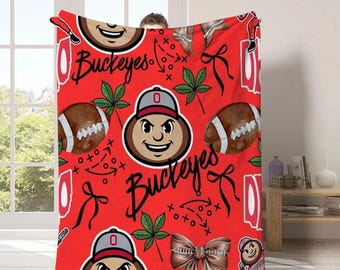 Red Buckeyes Blanket, Ohio State Cotton Throw (50" x 60"), Premium Cozy Throw Blanket, Warm, Lightweight, Stylish, Gift For Him Or Her