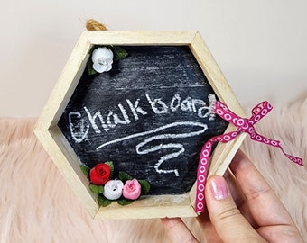 Romantic Rose Decorated Hexagon Chalkboard with Bow