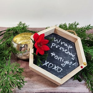 Holiday Red and Gold Decorated Hexagon Chalkboard with Poinsettia