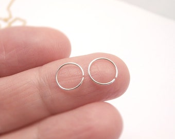 TWO Sterling Silver Cartilage Hoops Set - Thin Tragus Rings Size 6mm 8mm 10mm, Sterling Silver Wire Gauge 24 22 20 - Body Piercing Jewelry