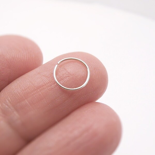 Sterling Silver Nose Ring - Thin Nose Hoop Size 6mm, 8mm, 10mm, Sterling Silver Wire Gauge 24 22 20 - Dainty Delicate Body Piercing Jewelry