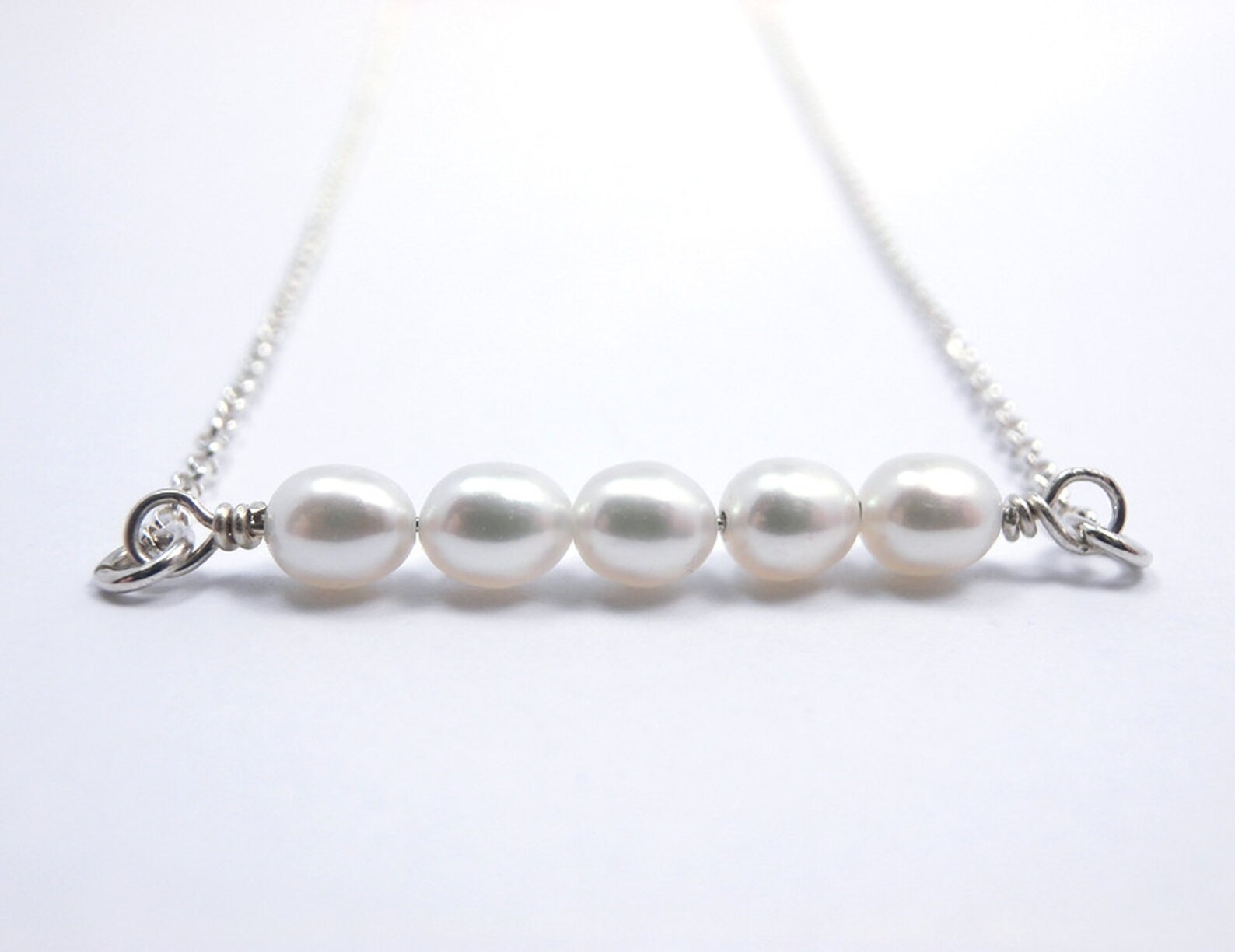 Pearl Bar Necklace Horizontal Bar Chain Sterling Silver - Etsy