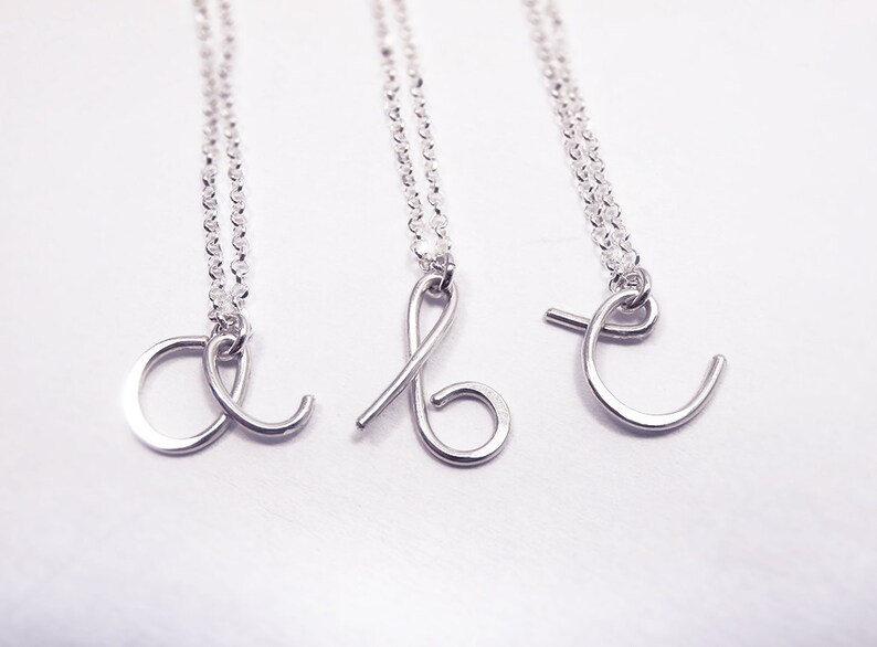 Silver Initial Necklace, Sterling Silver Letter Necklace Cursive Letter Custom Personalized Alphabet a b c Initial, Birthday, Wedding Gift image 1