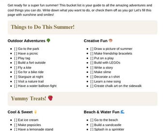 Summer Bucket List for Kids printable with scripture