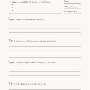 May include: A cream-colored journal titled "Fasting Journal" with prompts for gratitude, prayer, and reflection. Includes sections for listing three things to be grateful for, people to pray for, situations for wisdom, areas for breakthrough, and declaring Biblical truths.