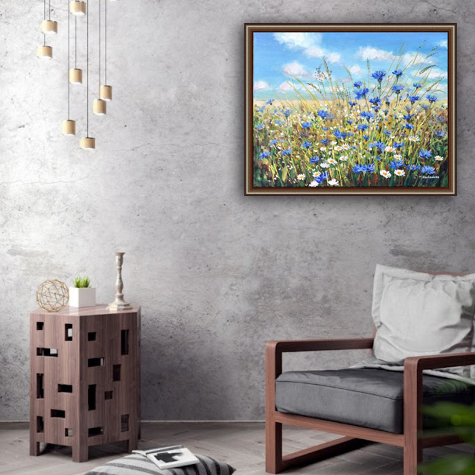 Summer Original Painting Cornflowers Painting Landscape - Etsy